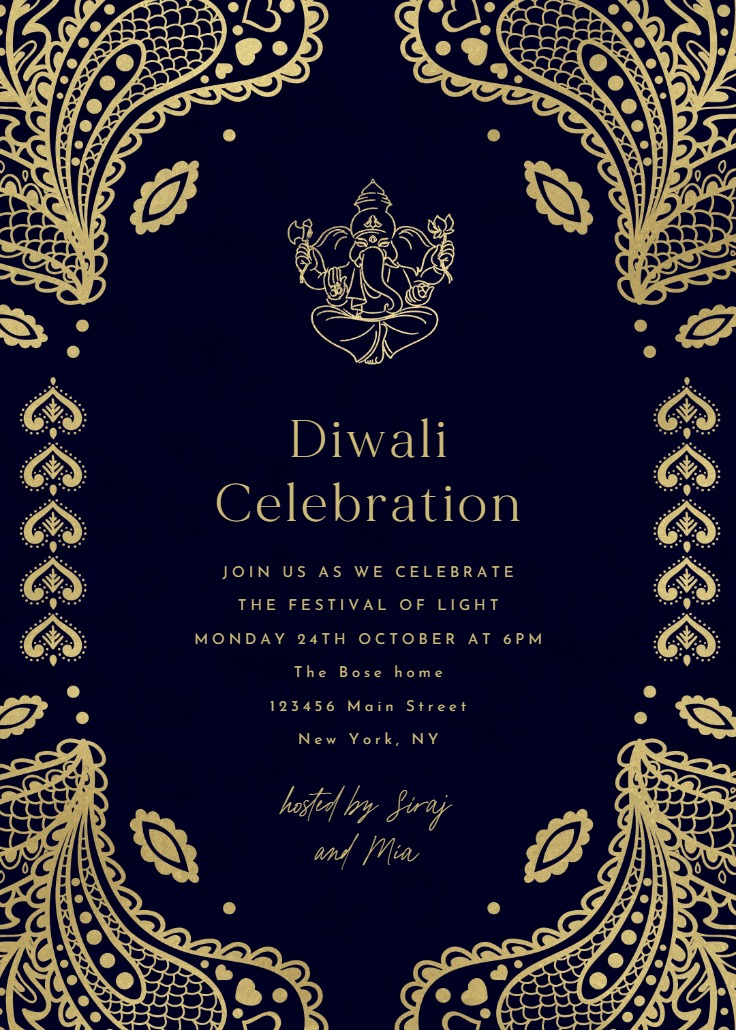 Indian floral paisley - Diwali Invitation Card Template | Greetings Island