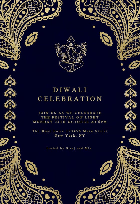 Indian floral paisley - invitación para el festival de diwali