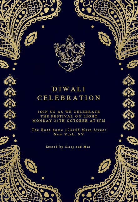 Indian Floral Paisley - Diwali Invitation Card Template | Greetings Island