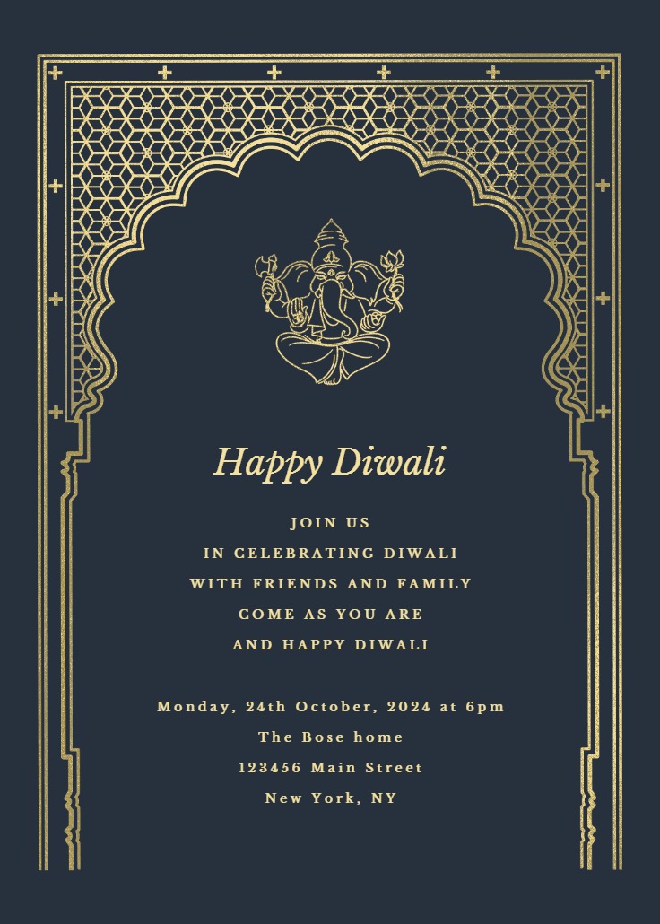 Indian gateway - Diwali Invitation Card Template (Free) | Greetings Island