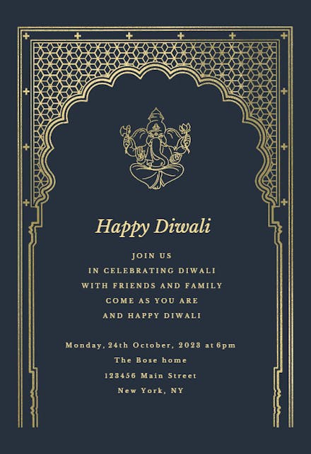 Indian Gateway - Diwali Invitation Card Template (Free) | Greetings Island