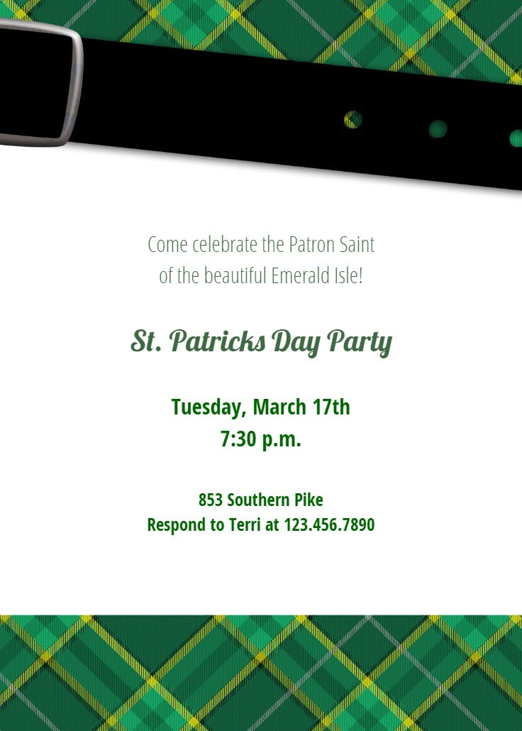 Irish skirt invitation - invitación para el día de san patricio