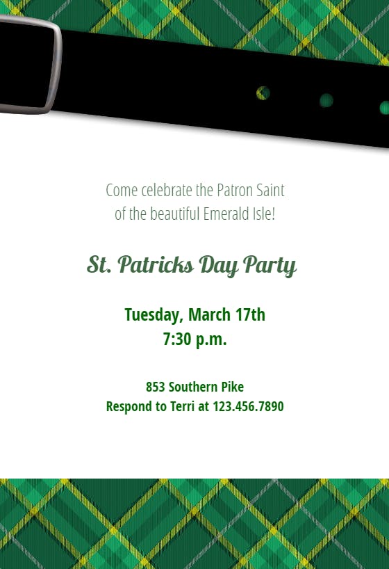 Irish skirt invitation -  invitación para el día de san patricio