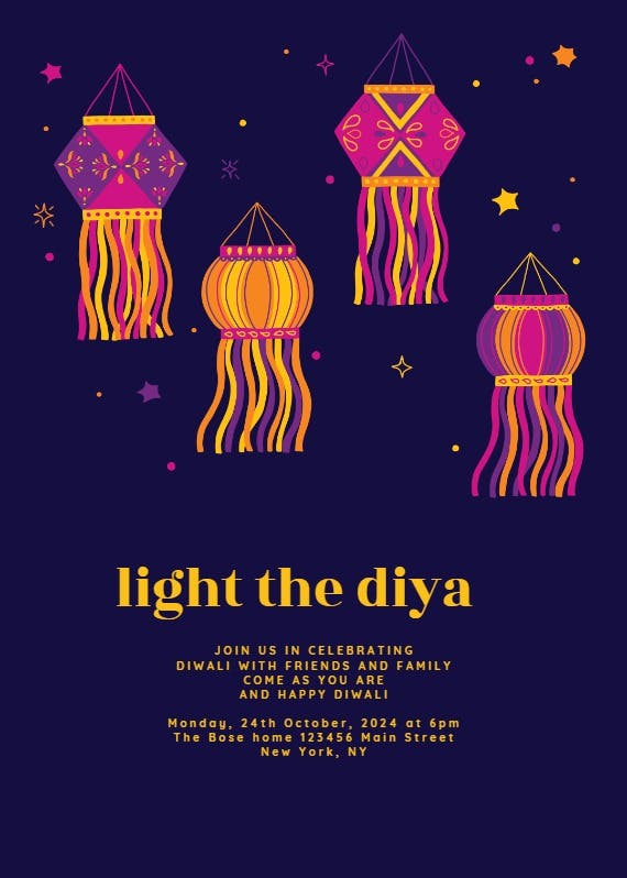 Light the diya - invitación para el festival de diwali