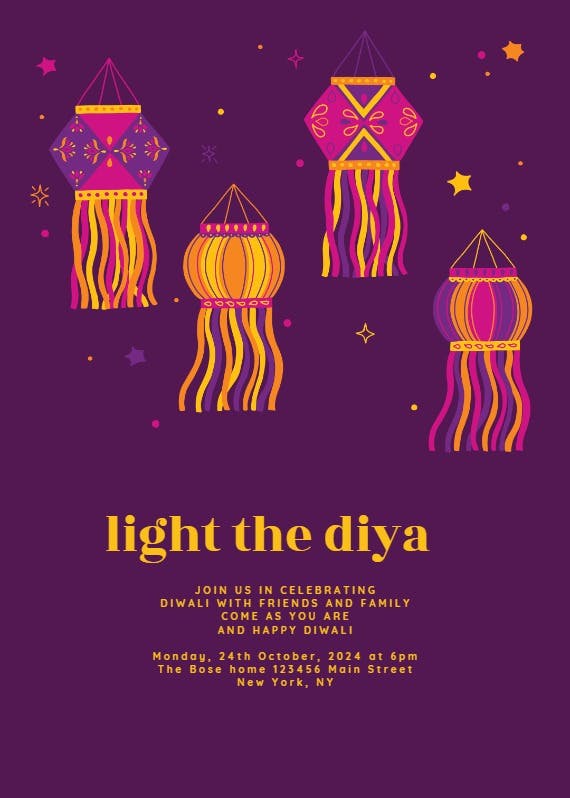 Light the diya - invitación para el festival de diwali