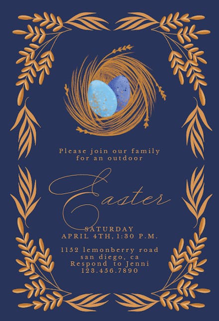 Nest Leaves Frame - Easter Invitation