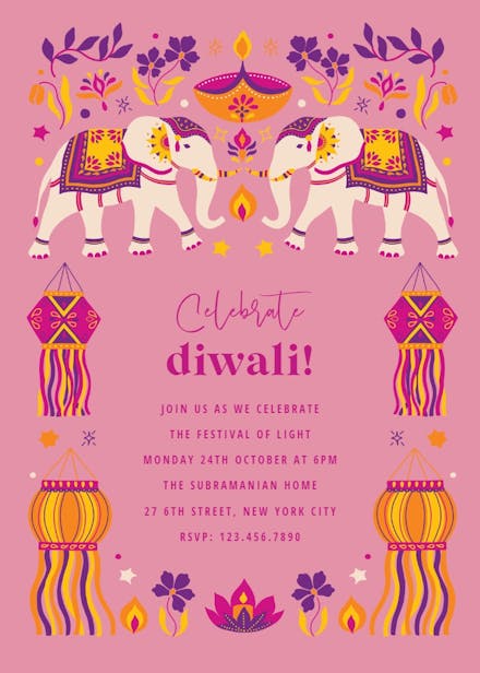Ornamental elephant frame - diwali invitation