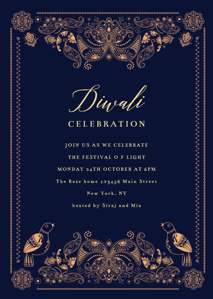 Paisley & birds - diwali invitation