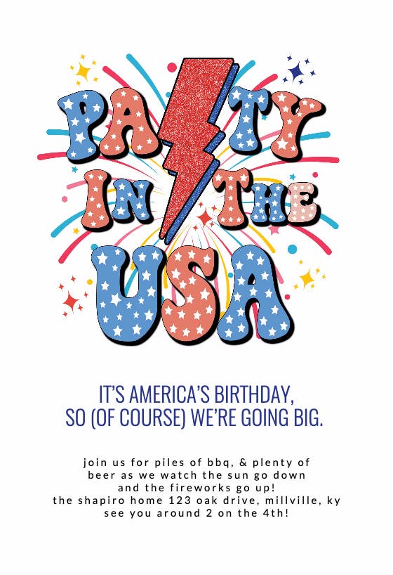 Party in the usa - 4th of july invitation
