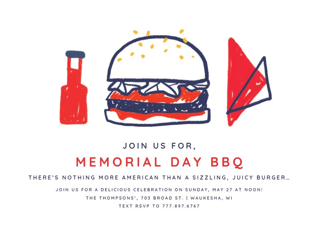 Patriotic burgers - memorial day invitation