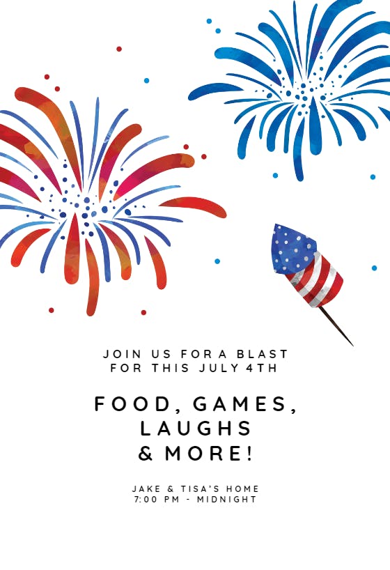 Patriotic fireworks 4th of July Invitation Template (Free