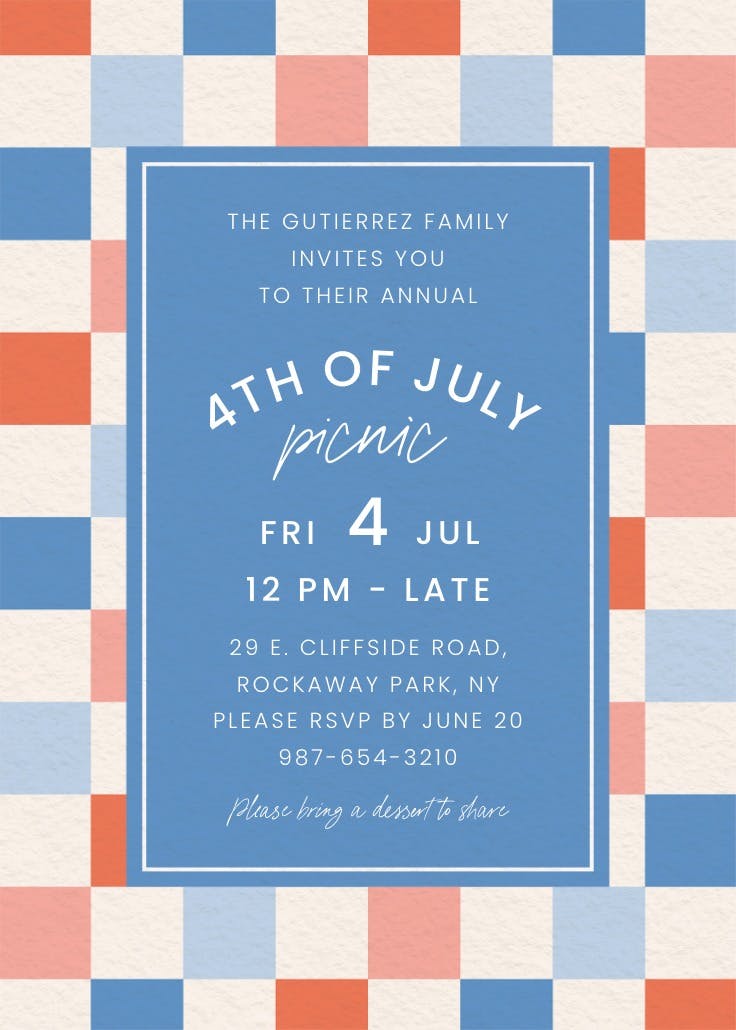 Patriotic picnic blanket - 4th of july invitation