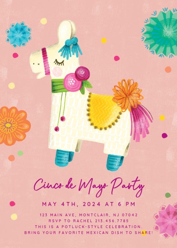 Piñata potluck - cinco de mayo invitation