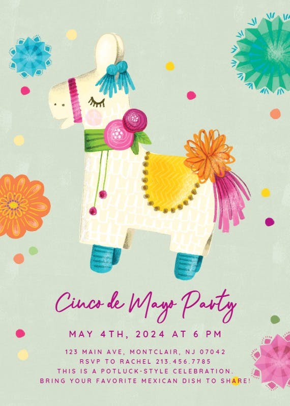 Piñata potluck - cinco de mayo invitation