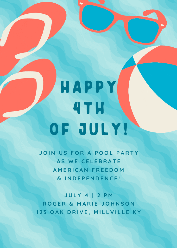 Pool & splash - 4th of july invitation