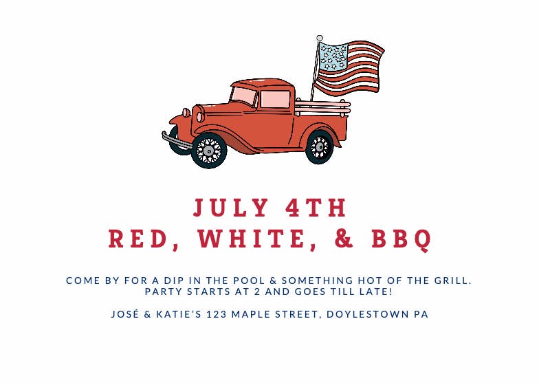 Red, white, and bbq -  invitación para el 4 de julio
