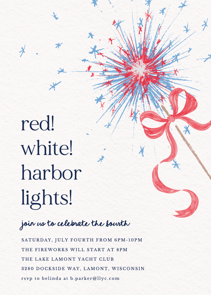 Red blue sparkles - invitación para el 4 de julio