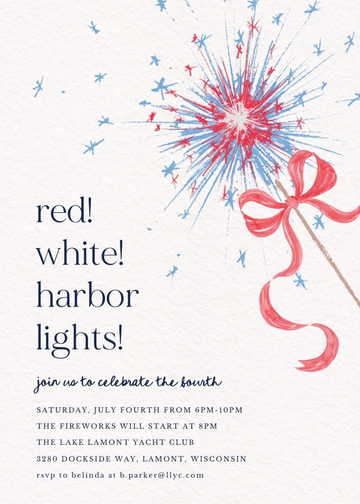 Red blue sparkles - 4th of july invitation