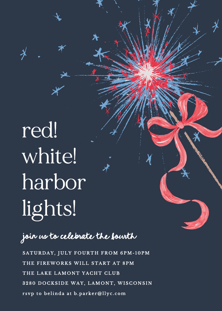 Red blue sparkles - 4th of july invitation