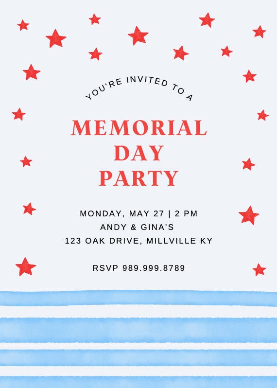 Red & blue party - memorial day invitation