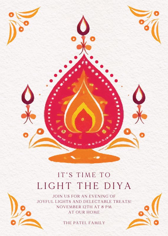 Rustic light the diya - diwali invitation
