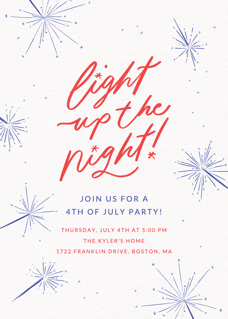 Sparklers - 4th of july invitation
