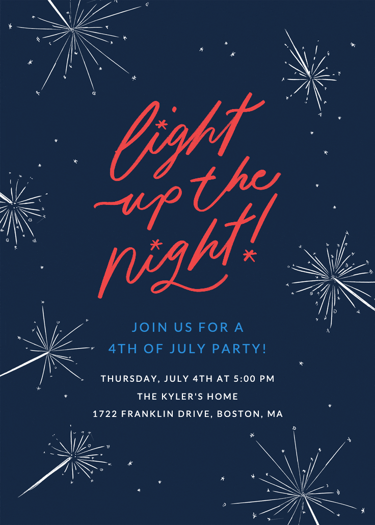Sparklers - 4th of july invitation