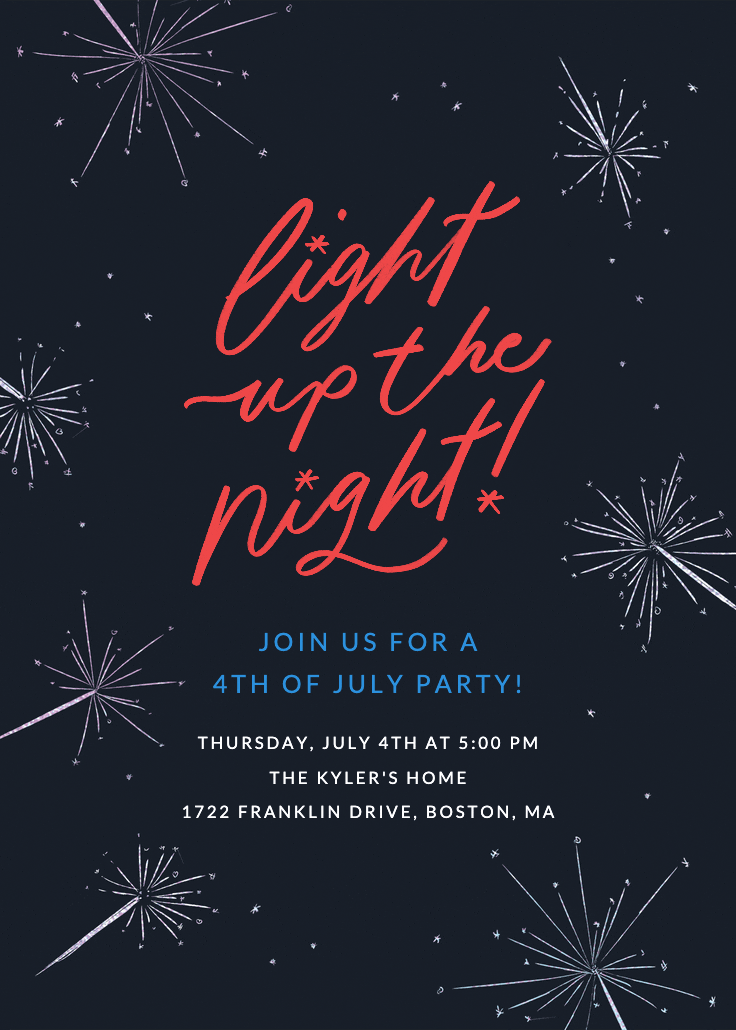 Sparklers - 4th of july invitation