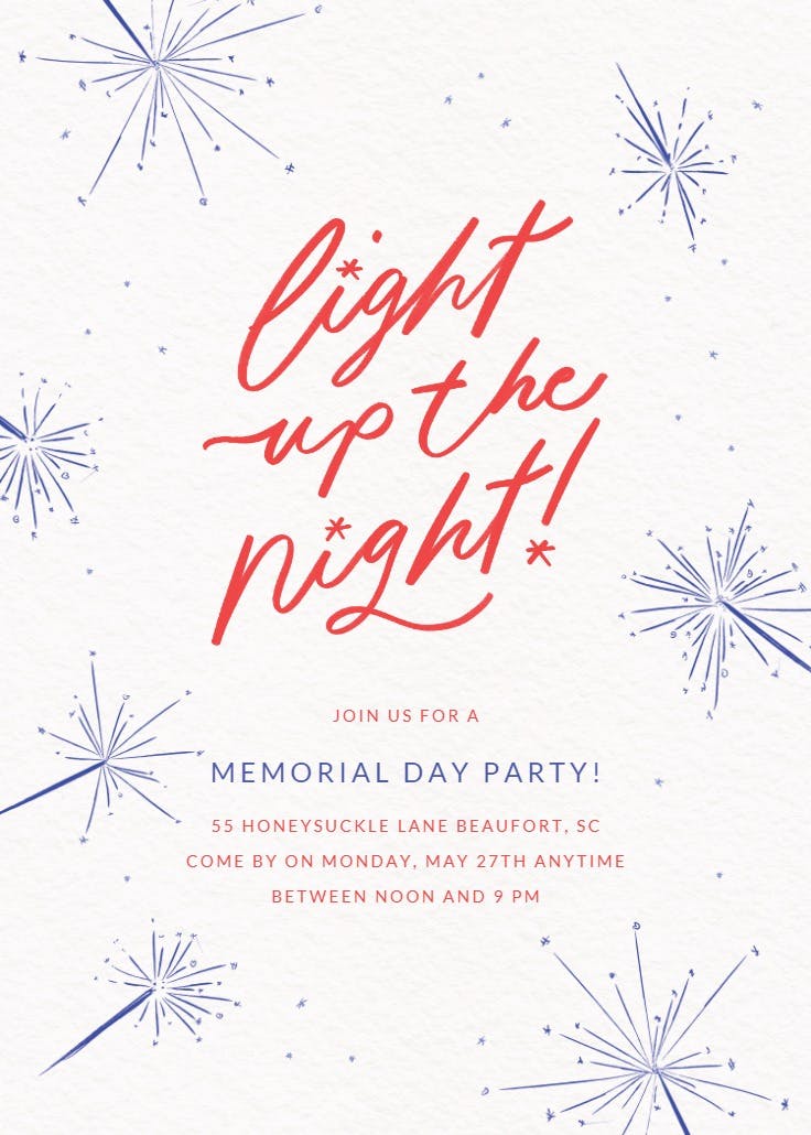 Sparklers - memorial day invitation