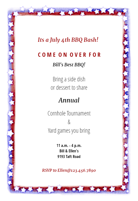 4th of july invitation wording