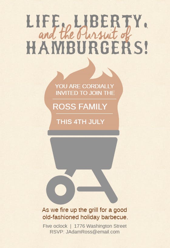 The pursuit of hamburgers - 4th of july invitation