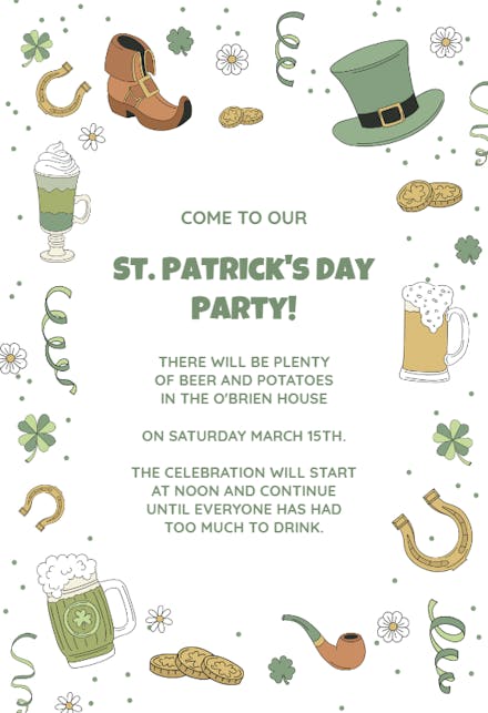 st patricks day invitation stout