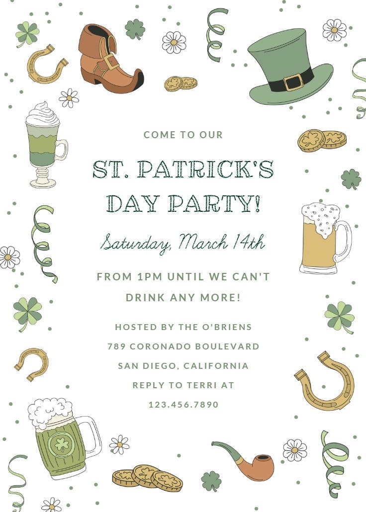 Too much to drink - invitación para el día de san patricio