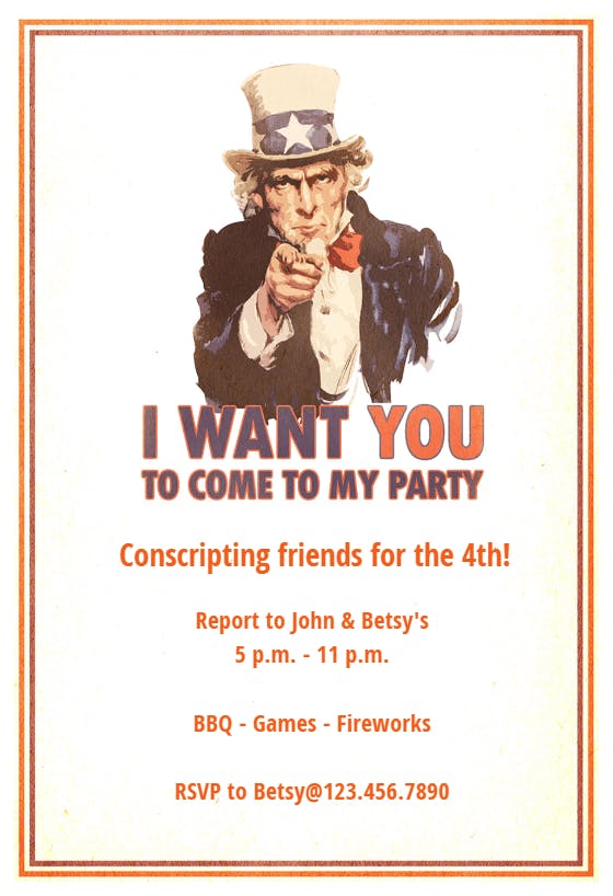 Uncle sam - 4th of july invitation