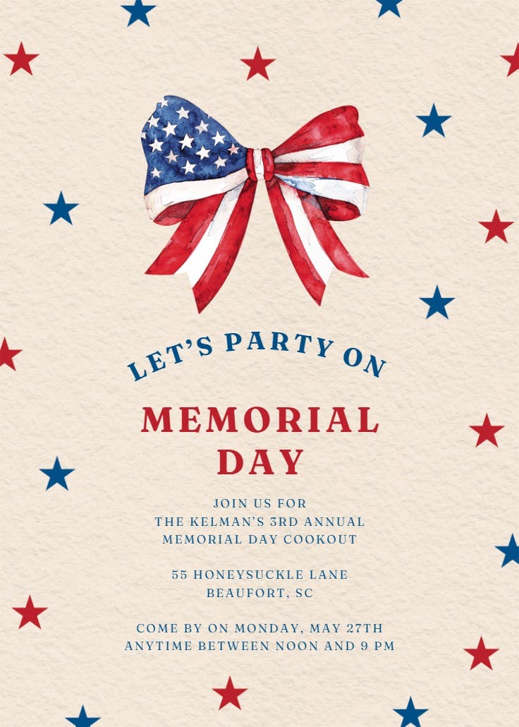 Vintage bow - memorial day invitation