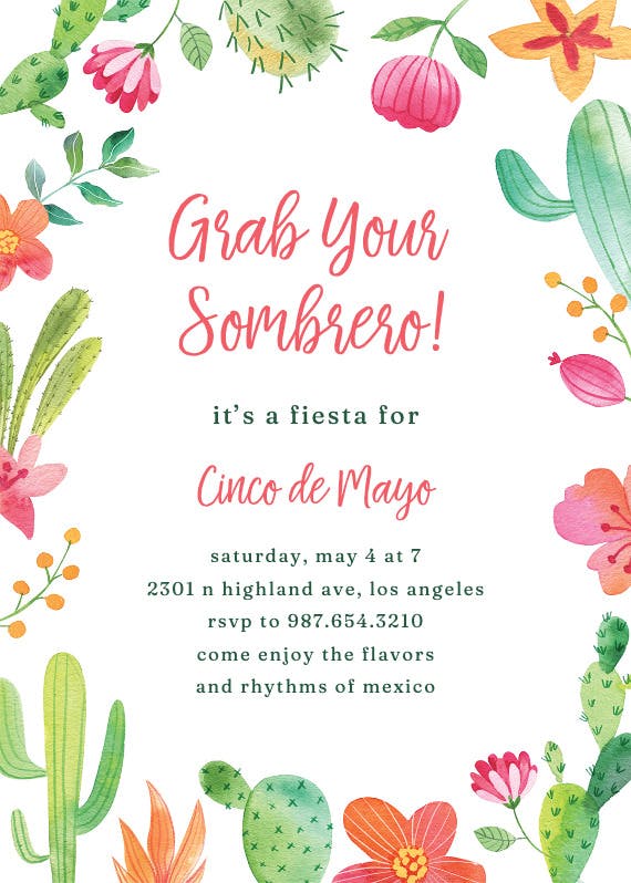 Watercolor cacti -  invitación del cinco de mayo