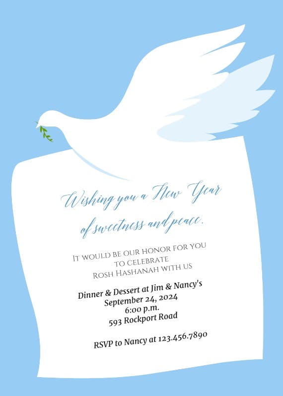 White pigeon -  invitación para rosh hashanah