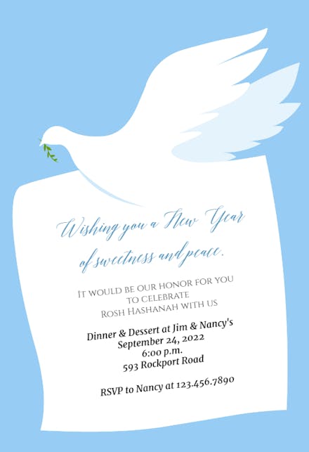 White Pigeon - Rosh Hashanah Invitation