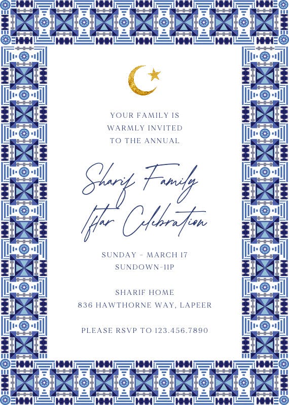 Blue tiles frame - ramadan invitation