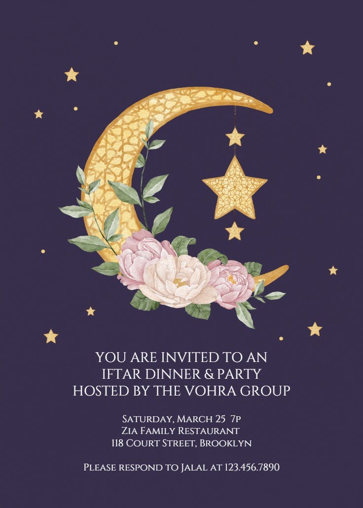 Decorative moon with flowers - ramadan invitation