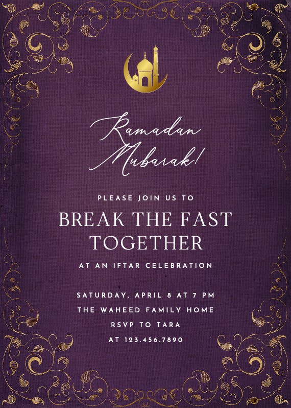 Swirls and frames purple -  invitación de ramadán