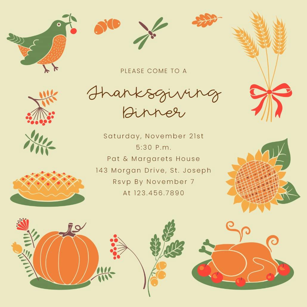 Assembled symbols - thanksgiving invitation