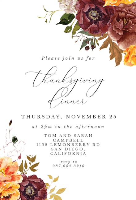 Autumn Flowers - Thanksgiving Invitation
