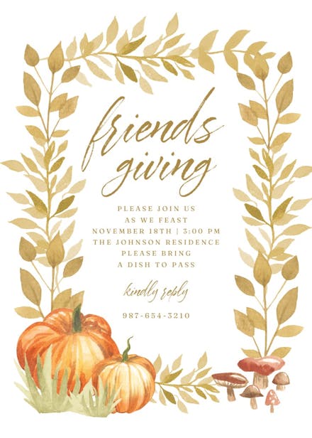 Autumn green frame - thanksgiving invitation