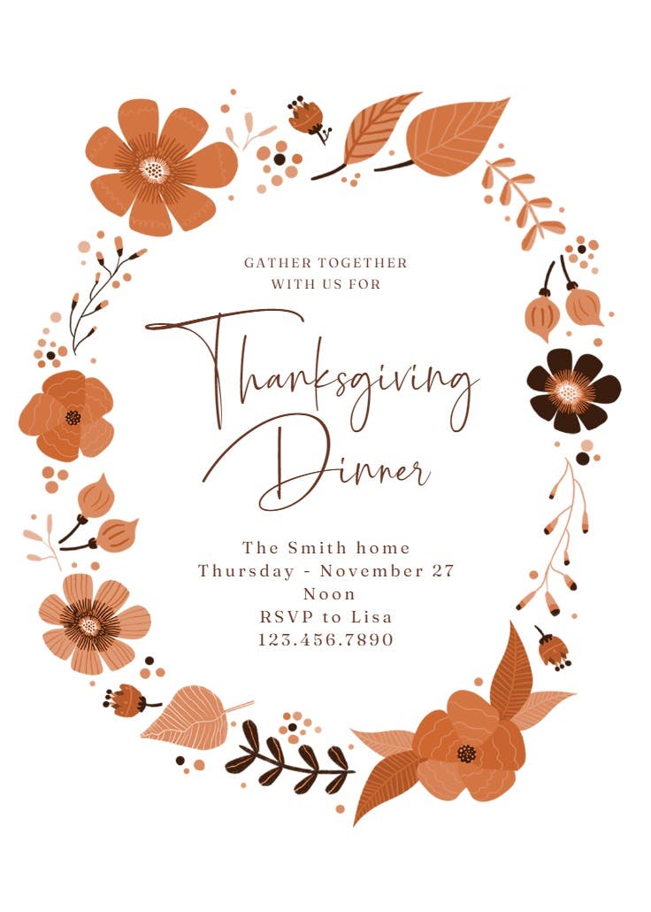 Autumn wreath - thanksgiving invitation