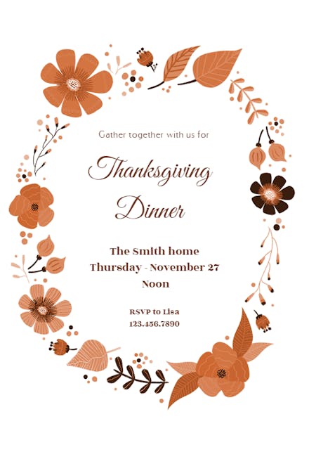 Autumn wreath - thanksgiving invitation