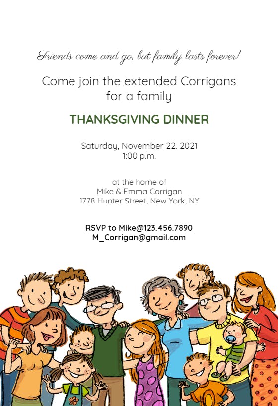 Close family - thanksgiving invitation