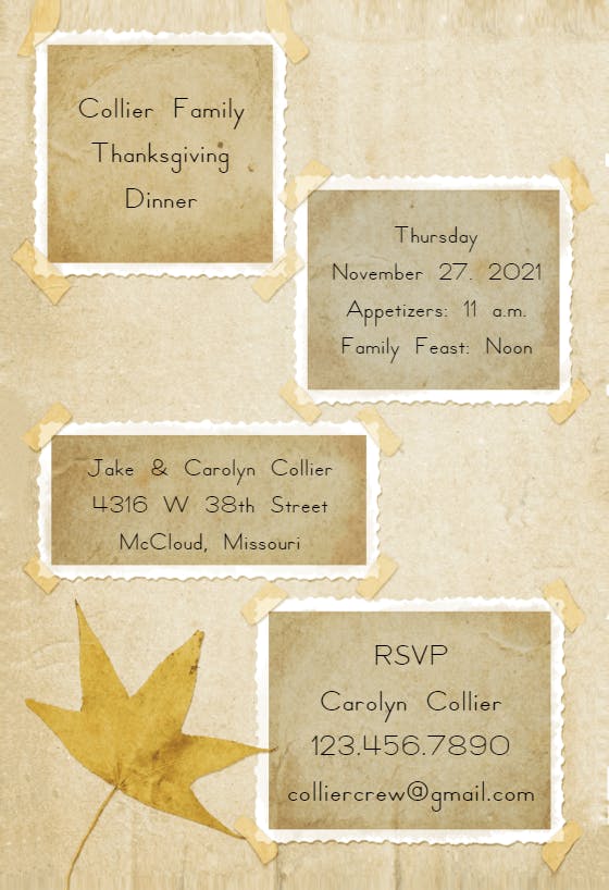 Fall family album - thanksgiving invitation