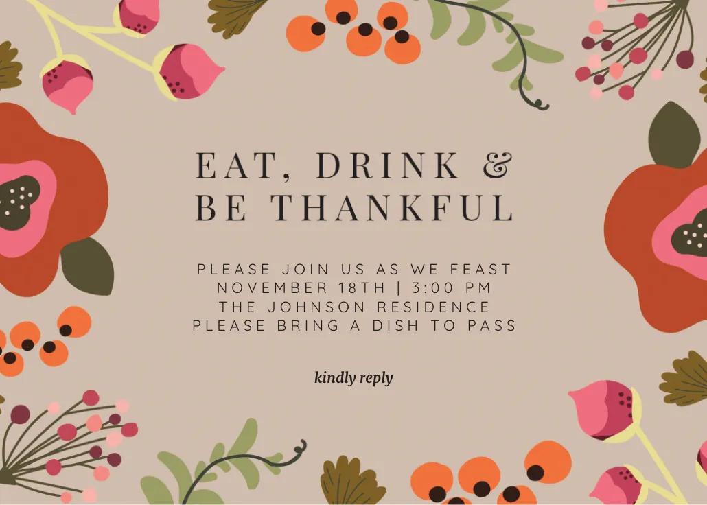 Fall flowers - thanksgiving invitation