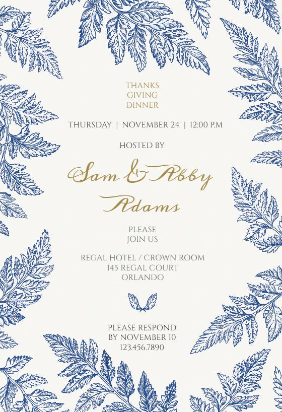 Feathery fronds - thanksgiving invitation